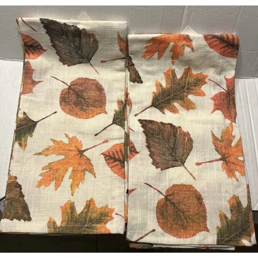 NWT 2 sets of HOUSE & GARDEN KITCHEN TOWELS (2 each) Embroidered Fall LEAVES‎